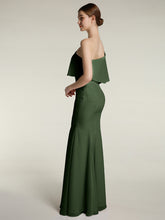 Une Épaule Sirène Robes Avec Fente Olive Verte