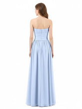 Robe Demoiselle d'honneur Longue Sans Bretelles Mousseline Bleu Ciel