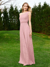 Robe en Dentelle Sans Manches à Une Épaule avec Ceinture Rose Poudré