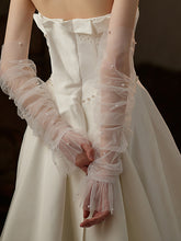 Gants de mariage sans doigts en tulle perlé