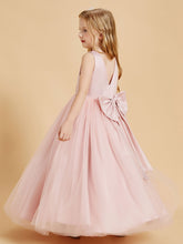 Robes de Demoiselle d'Honneur Junior en Tulle avec Haut en Satin Rose Poudré