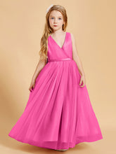 Robes de Demoiselle d'Honneur Junior en Tulle avec Haut en Satin Azalée