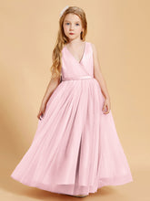 Robes de Demoiselle d'Honneur Junior en Tulle avec Haut en Satin Rose Pâle