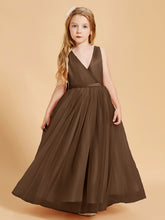 Robes de Demoiselle d'Honneur Junior en Tulle avec Haut en Satin Brun