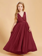 Robes de Demoiselle d'Honneur Junior en Tulle avec Haut en Satin Bordeaux