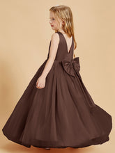 Robes de Demoiselle d'Honneur Junior en Tulle avec Haut en Satin Chocolat