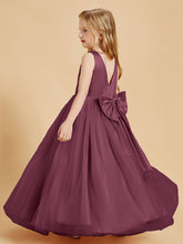 Robes de Demoiselle d'Honneur Junior en Tulle avec Haut en Satin Mûre