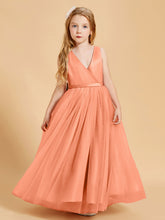 Robes de Demoiselle d'Honneur Junior en Tulle avec Haut en Satin Papaye