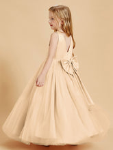 Robes de Demoiselle d'Honneur Junior en Tulle avec Haut en Satin Pêche