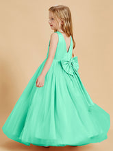Robes de Demoiselle d'Honneur Junior en Tulle avec Haut en Satin Turquoise