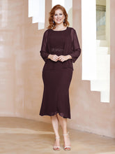 Robe Fourreau à Col en Scoop Longueur de Mollet en Mousseline Cabernet