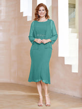 Robe Fourreau à Col en Scoop Longueur de Mollet en Mousseline Jade