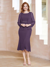 Robe Fourreau à Col en Scoop Longueur de Mollet en Mousseline Plum