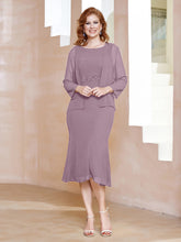 Robe Fourreau à Col en Scoop Longueur de Mollet en Mousseline Vintage Mauve