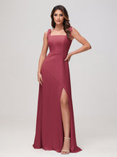 Robe Longueur au Sol en Mousseline à Encolure Carrée Sans Manches Cannelle Rose