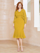 Robe Fourreau en Mousseline Longueur de Mollet à Col en Scoop avec Dentelle Souci