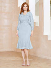Robe Fourreau en Mousseline Longueur de Mollet à Col en Scoop avec Dentelle Brume