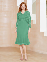 Robe Fourreau en Mousseline Longueur de Mollet à Col en Scoop avec Dentelle Turquoise