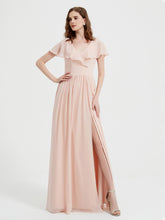 Mancherons Longue Mousseline Robes Avec Fente Rose Perle