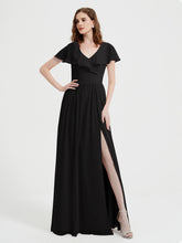 Mancherons Longue Mousseline Robes Avec Fente Noir