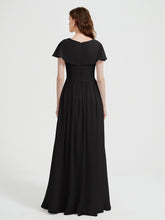 Mancherons Longue Mousseline Robes Avec Fente Noir