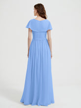 Mancherons Longue Mousseline Robes Avec Fente Bleu
