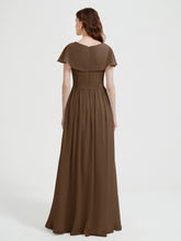 Mancherons Longue Mousseline Robes Avec Fente Brun