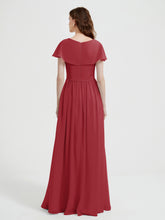 Mancherons Longue Mousseline Robes Avec Fente Bordeaux