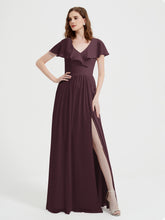 Mancherons Longue Mousseline Robes Avec Fente Cabernet