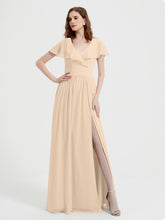 Mancherons Longue Mousseline Robes Avec Fente Champagne