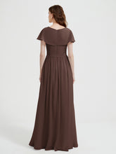 Mancherons Longue Mousseline Robes Avec Fente Chocolat