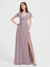 Mancherons Longue Mousseline Robes Avec Fente Dusk