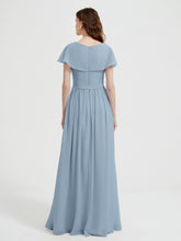 Mancherons Longue Mousseline Robes Avec Fente Bleu Poudré