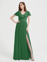 Mancherons Longue Mousseline Robes Avec Fente Emeraude