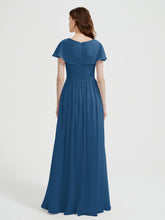 Mancherons Longue Mousseline Robes Avec Fente Bleu Encre