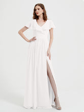Mancherons Longue Mousseline Robes Avec Fente Ivoire