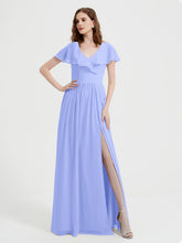 Mancherons Longue Mousseline Robes Avec Fente Lavande