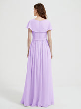 Mancherons Longue Mousseline Robes Avec Fente Lilas