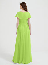 Mancherons Longue Mousseline Robes Avec Fente Vert Citron