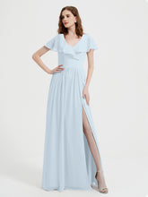 Mancherons Longue Mousseline Robes Avec Fente Brume