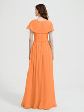 Mancherons Longue Mousseline Robes Avec Fente Orange