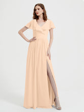 Mancherons Longue Mousseline Robes Avec Fente Pêche