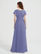Mancherons Longue Mousseline Robes Avec Fente Pervenche