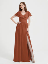 Mancherons Longue Mousseline Robes Avec Fente Rouille
