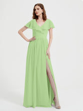 Mancherons Longue Mousseline Robes Avec Fente Sauge