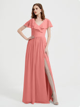 Mancherons Longue Mousseline Robes Avec Fente Crépuscule