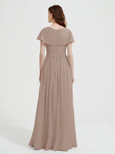 Mancherons Longue Mousseline Robes Avec Fente Taupe
