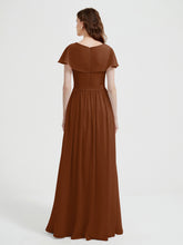 Mancherons Longue Mousseline Robes Avec Fente terracotta