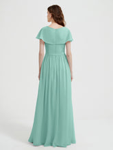 Mancherons Longue Mousseline Robes Avec Fente Turquoise