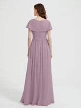 Mancherons Longue Mousseline Robes Avec Fente Vintage Mauve